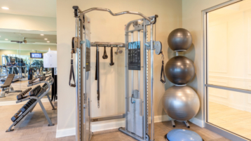 Brompton House fitness center with resistance bands and balls